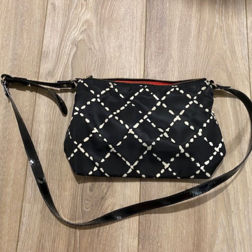 Kate Spade Shoulder Bag Black and White, red interior